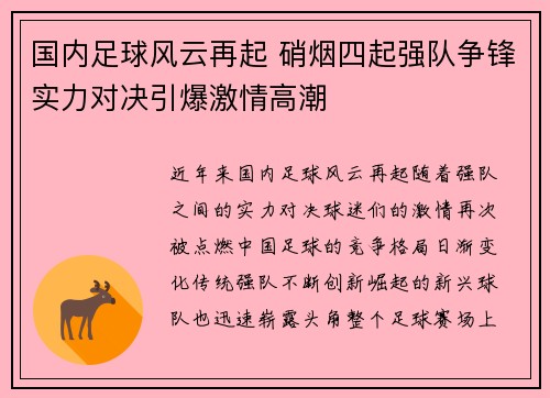 国内足球风云再起 硝烟四起强队争锋实力对决引爆激情高潮